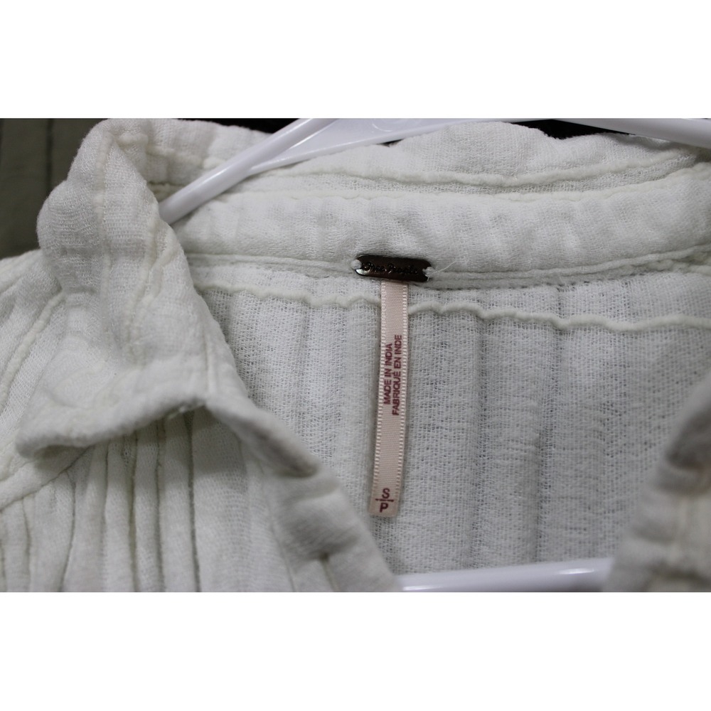 Free People Cozy Nights Button Down Gauze Cotton Shirt Oversized S White Boho - Picture 4 of 4